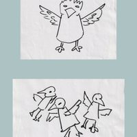 Minimalist, sketchy illustrations of birds from a zine page