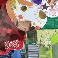 A collage of many patterns and colours from a zine page