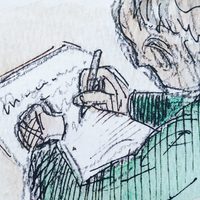 Illustration of person writing or drawing