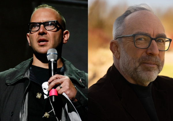 Side by side photos of authors Cory Doctorow and Jimmy Wales