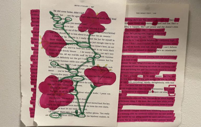 Artwork of flowers on a book page