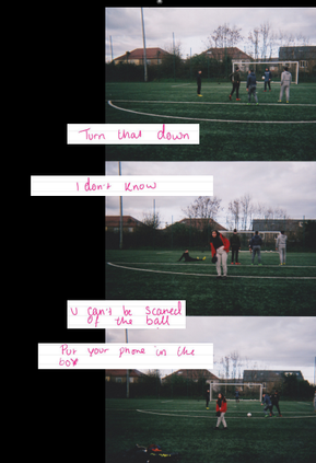 A page from a zine made at Spartans Alternative School featuring people on a football pitch