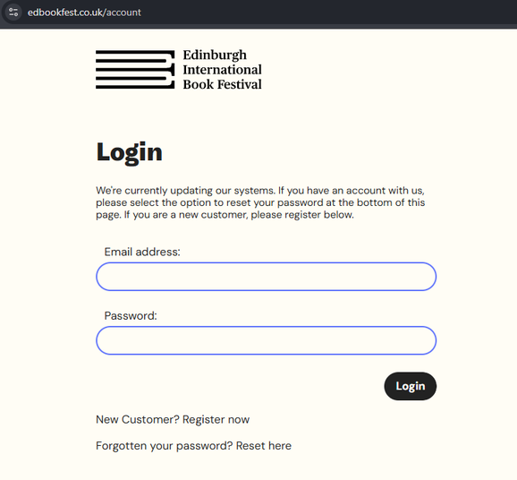 Screenshot of Book Fest login screen