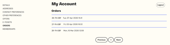Screenshot of Book Fest my orders page