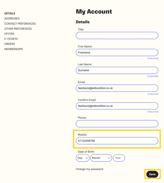 Screenshot of Book Fest my details page