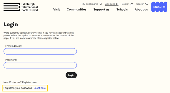 Screenshot of Book Fest login screen with 'Forgot your password' highlighted