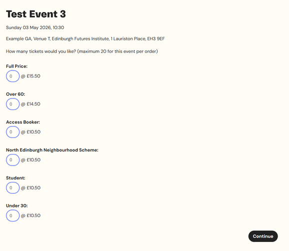 Screenshot of Book Fest price type selection page