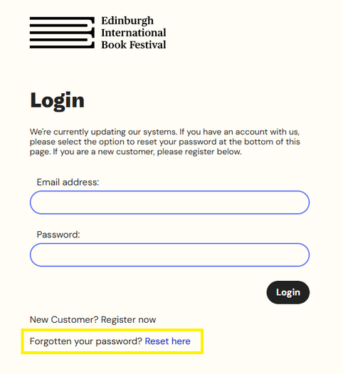 Screenshot of login screen on edbookfest.co.uk