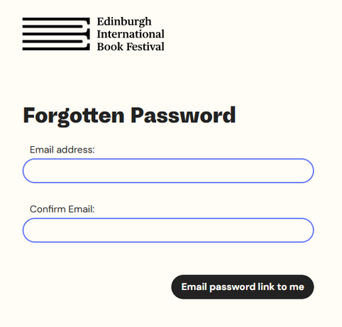 Screenshot of forgotten password screen of edbookfest.co.uk