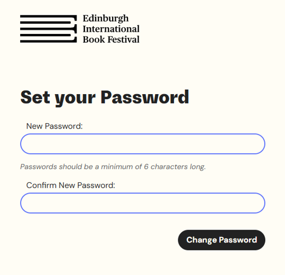Screenshot of the Set your password page on edbookfest.co.uk