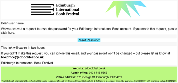 Screenshot of reset password email